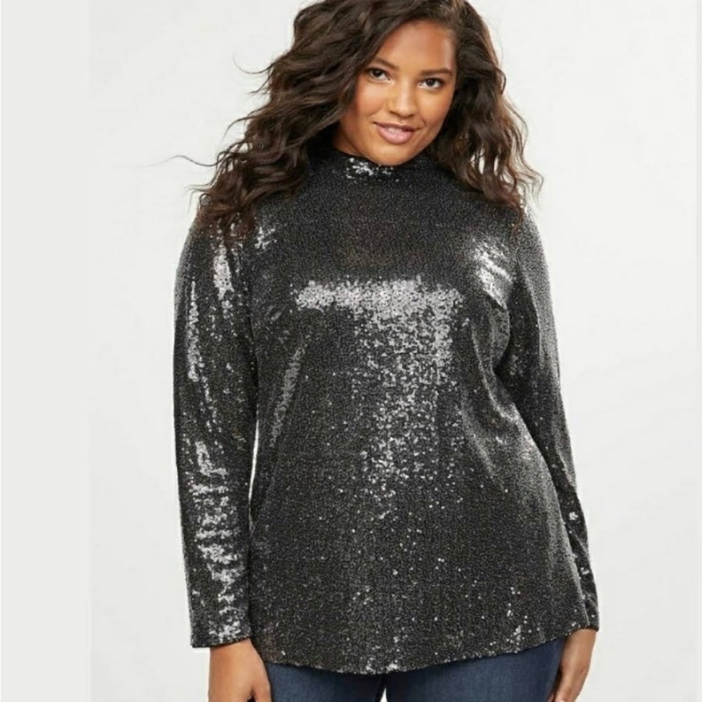 - NWT Lane Bryant Sequin Long Sleeve Mock Neck Blouse
